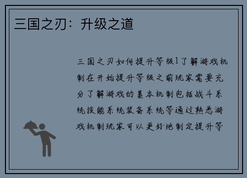 三国之刃：升级之道
